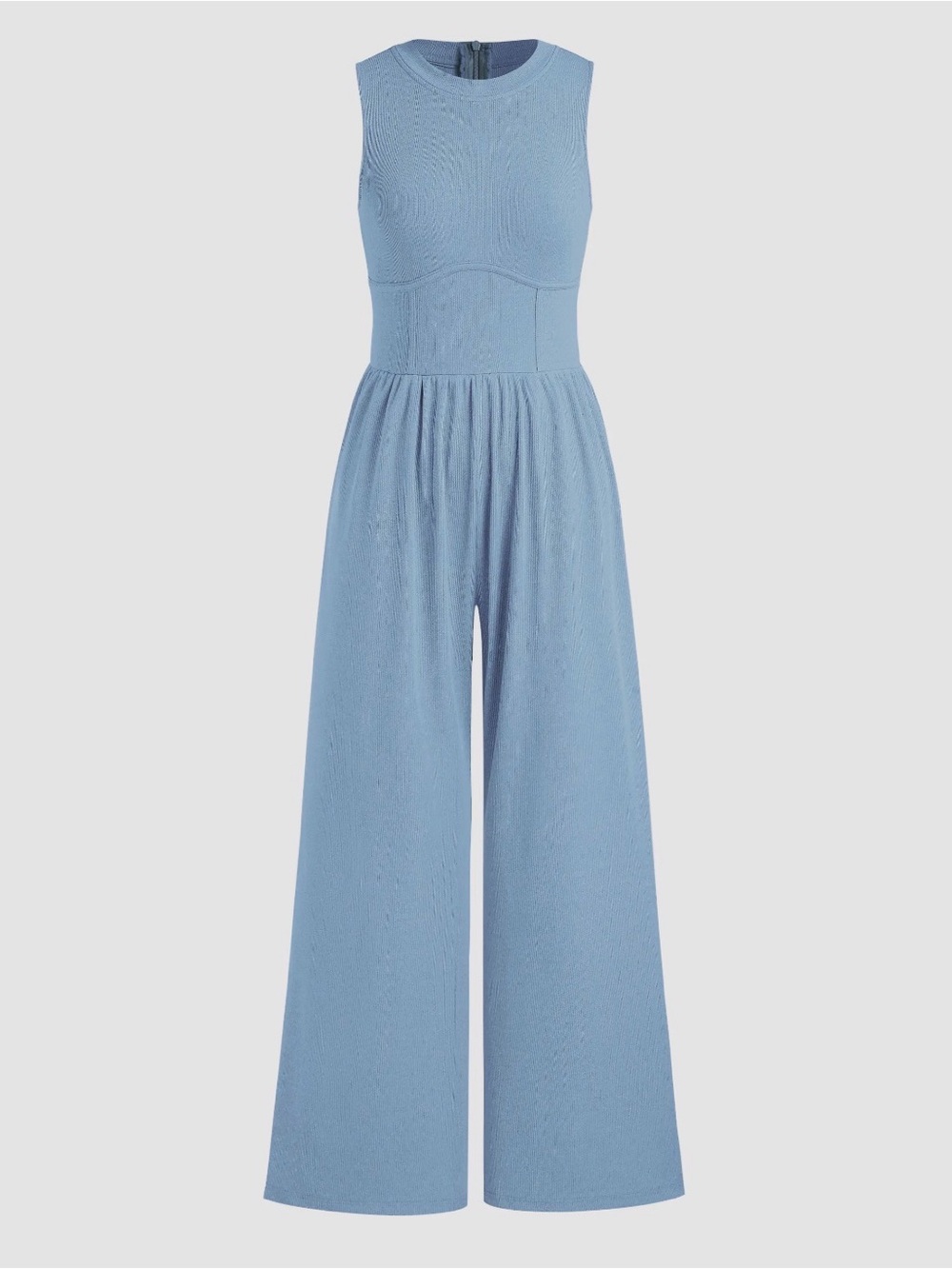 Cider Light Blue Sleeveless Wide-Leg Jumpsuit